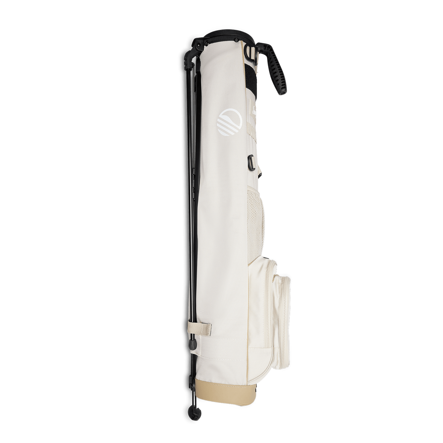 Side view of the hip panel on Loma XL golf bag in toasted almond