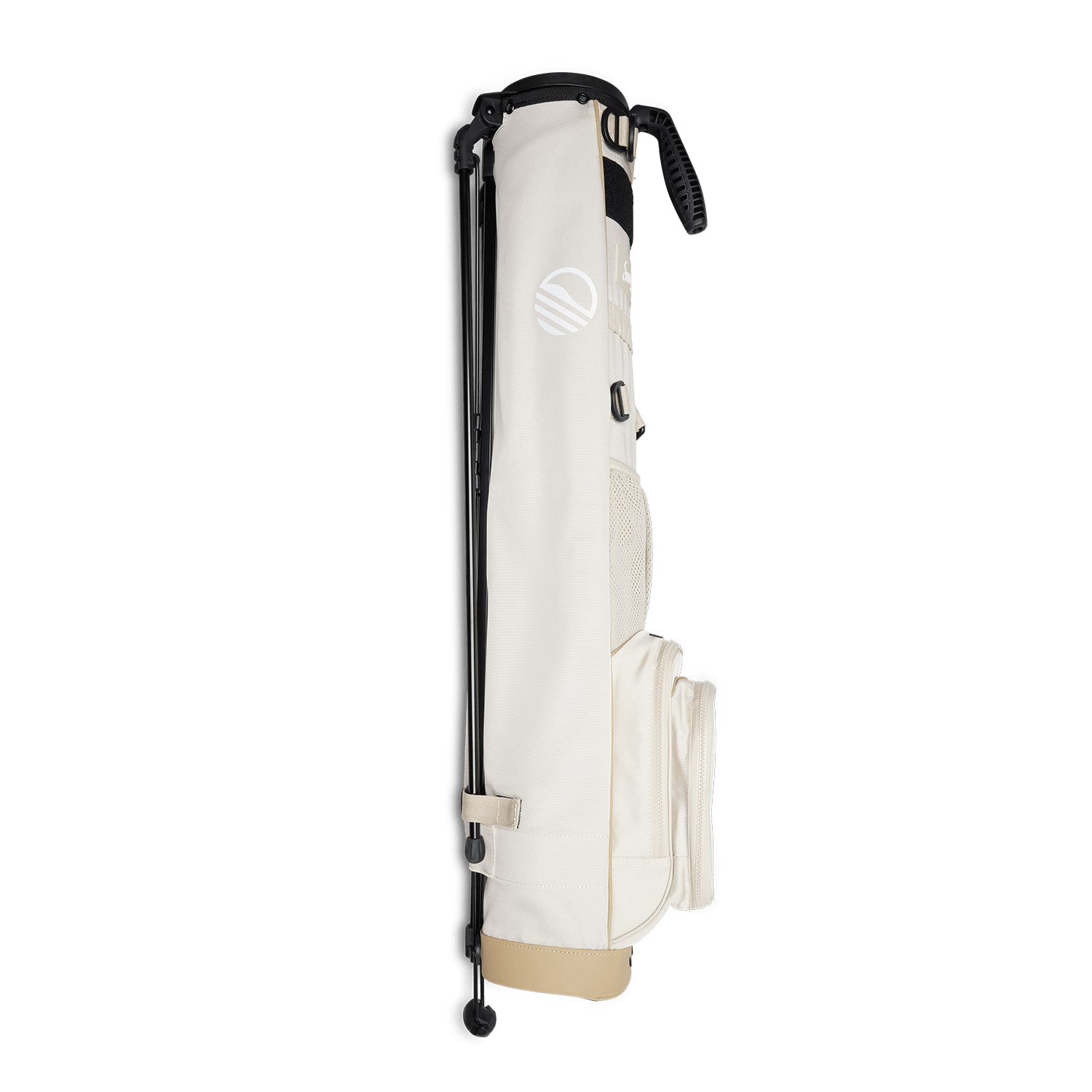 Side view of the hip panel on Loma XL golf bag in toasted almond
