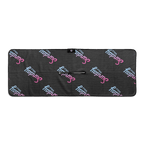 Rear view of black golf towel with ombre pink and teal colors