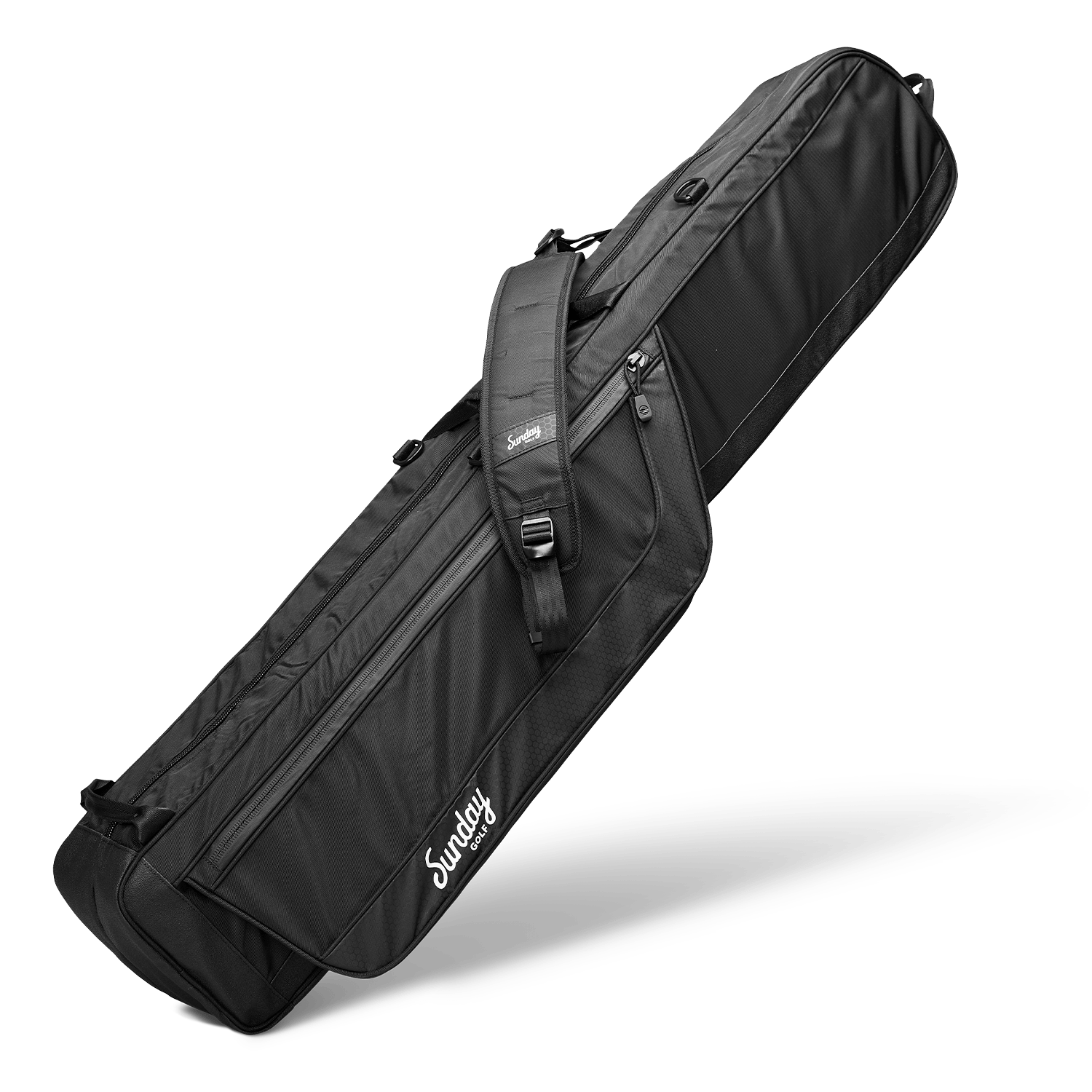 Front shot of travel golf bag showing its single strap