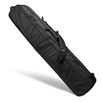 Rear view of the mule travel golf bag with gloss black logo