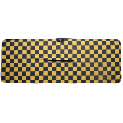 Back view of black and yellow tailgate golf towel