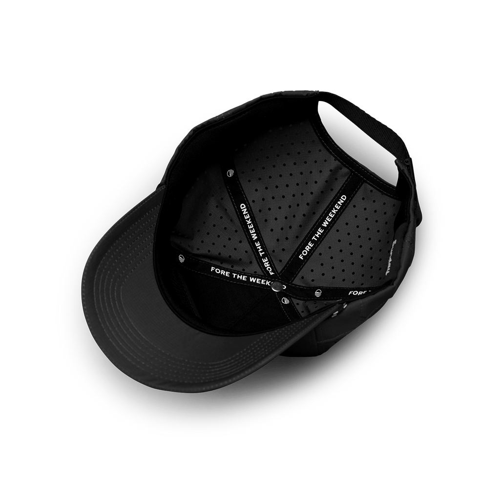 Upside down shot of black Porter Lite golf hat