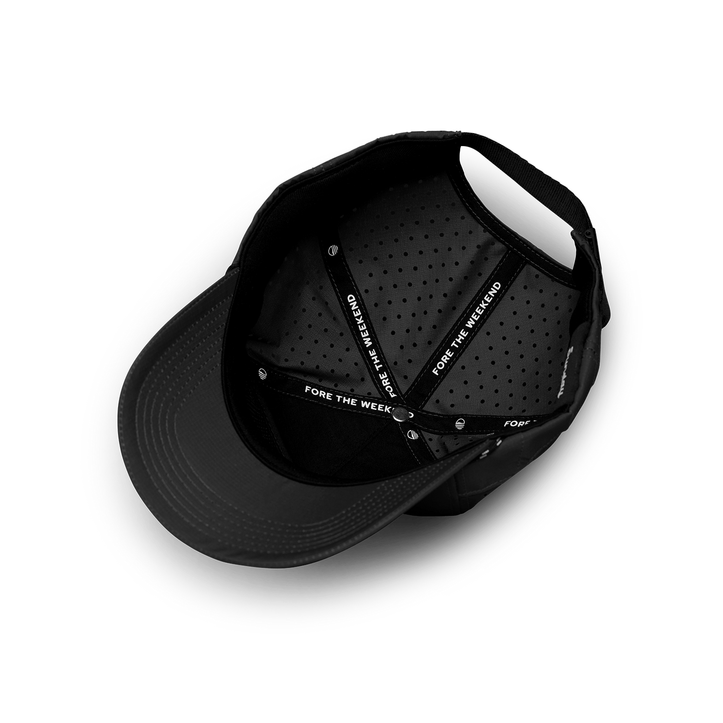 Upside down shot of black Porter Lite golf hat