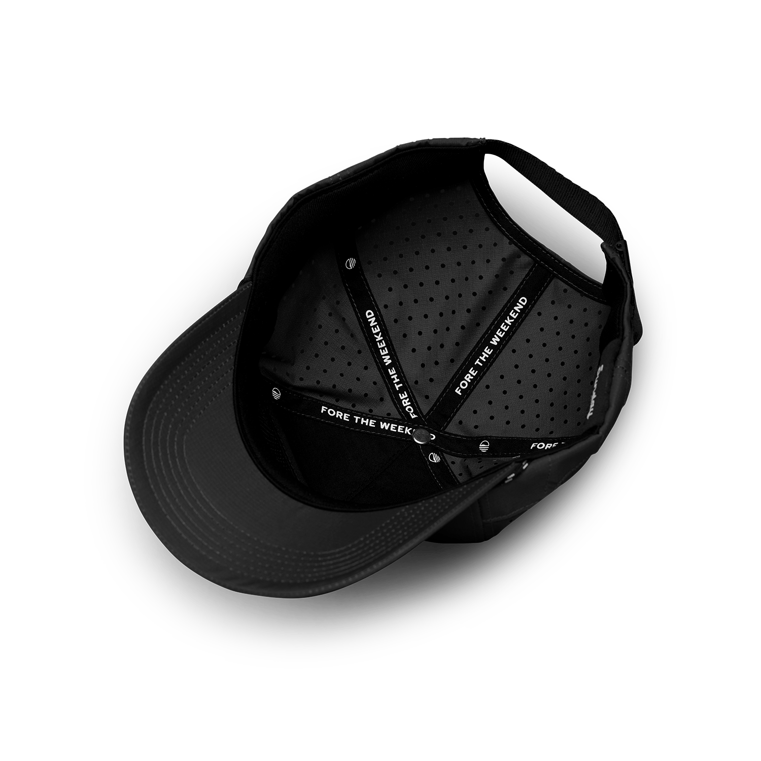 Upside down shot of black Porter Lite golf hat