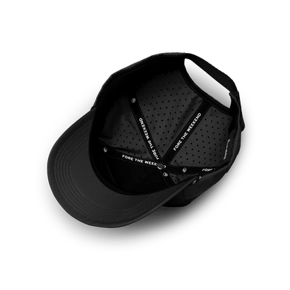 Upside down shot of black Porter Lite golf hat