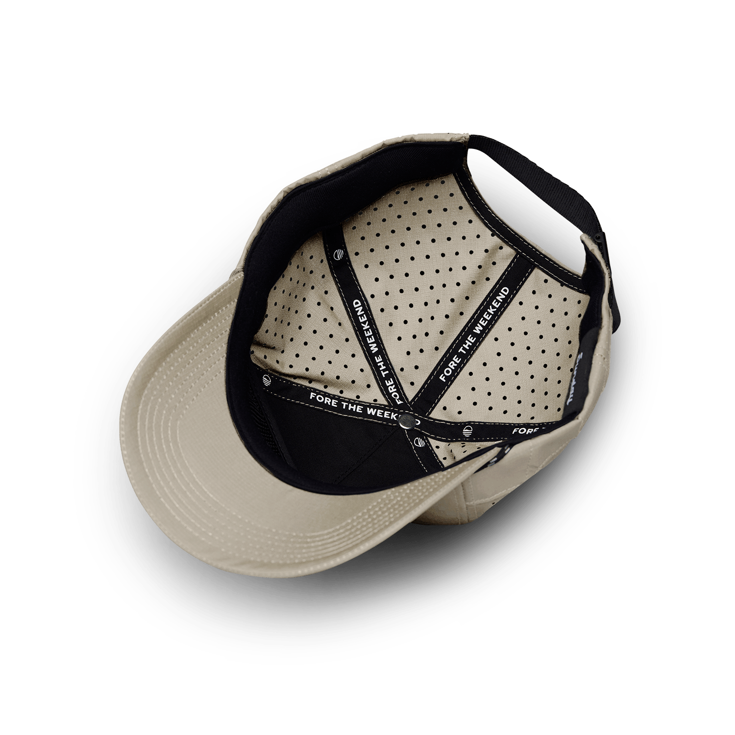 Upside down shot of tan Porter Lite golf hat