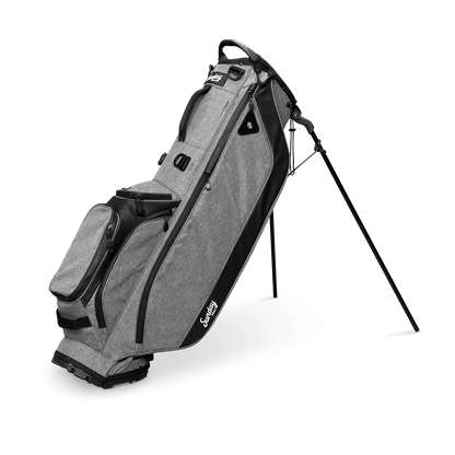 A full shot of standing Ryder golf bag in heather gray facing forward