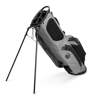 A full shot of standing Ryder golf bag in heather gray facing backward