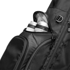 A close up shot of matte black Ryder golf bag's frosty pocket with canned drinks inside