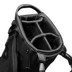 A close up top view of a matte black Ryder golf bag’s 5-way divider