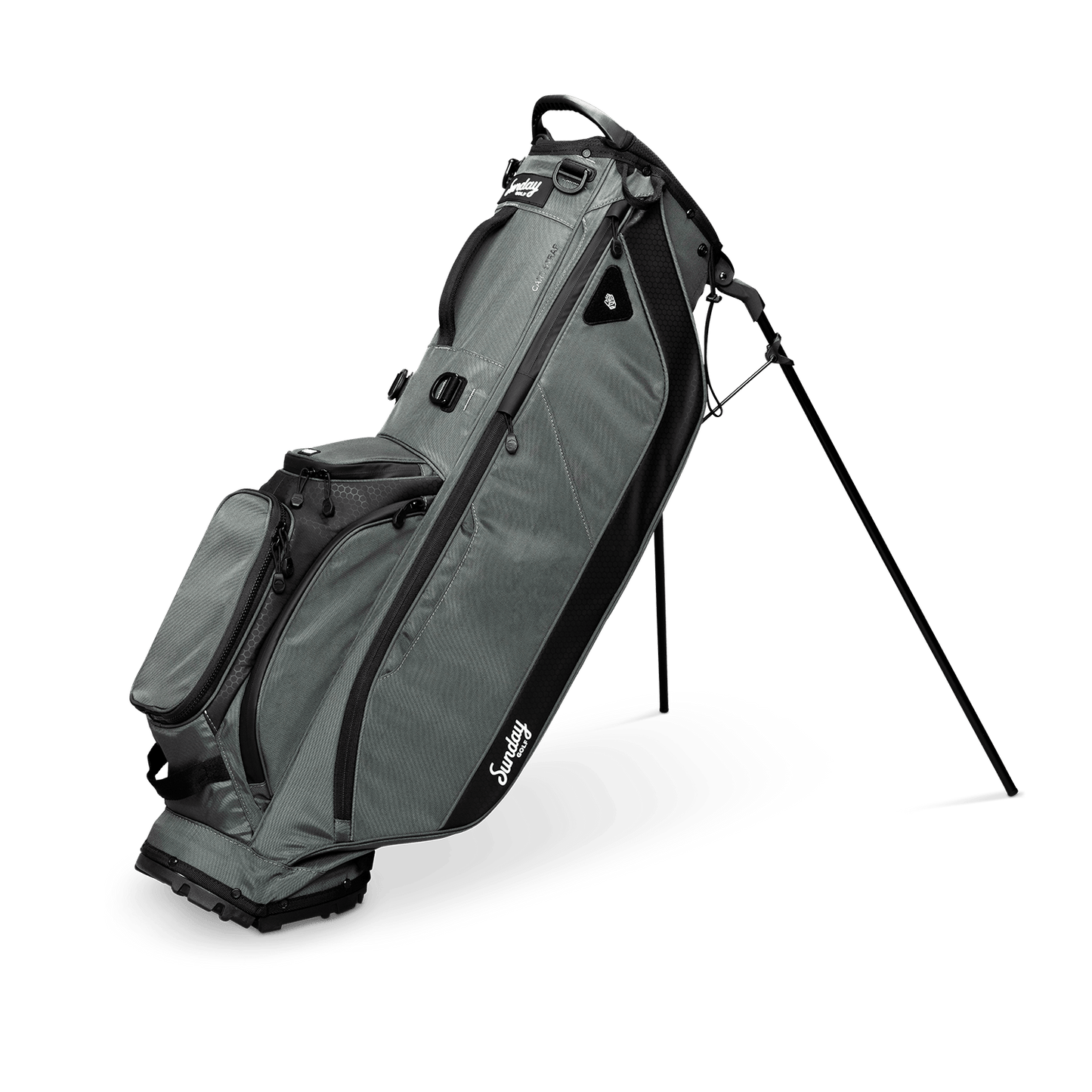 A full shot of standing Ryder golf bag in midnight green facing forward