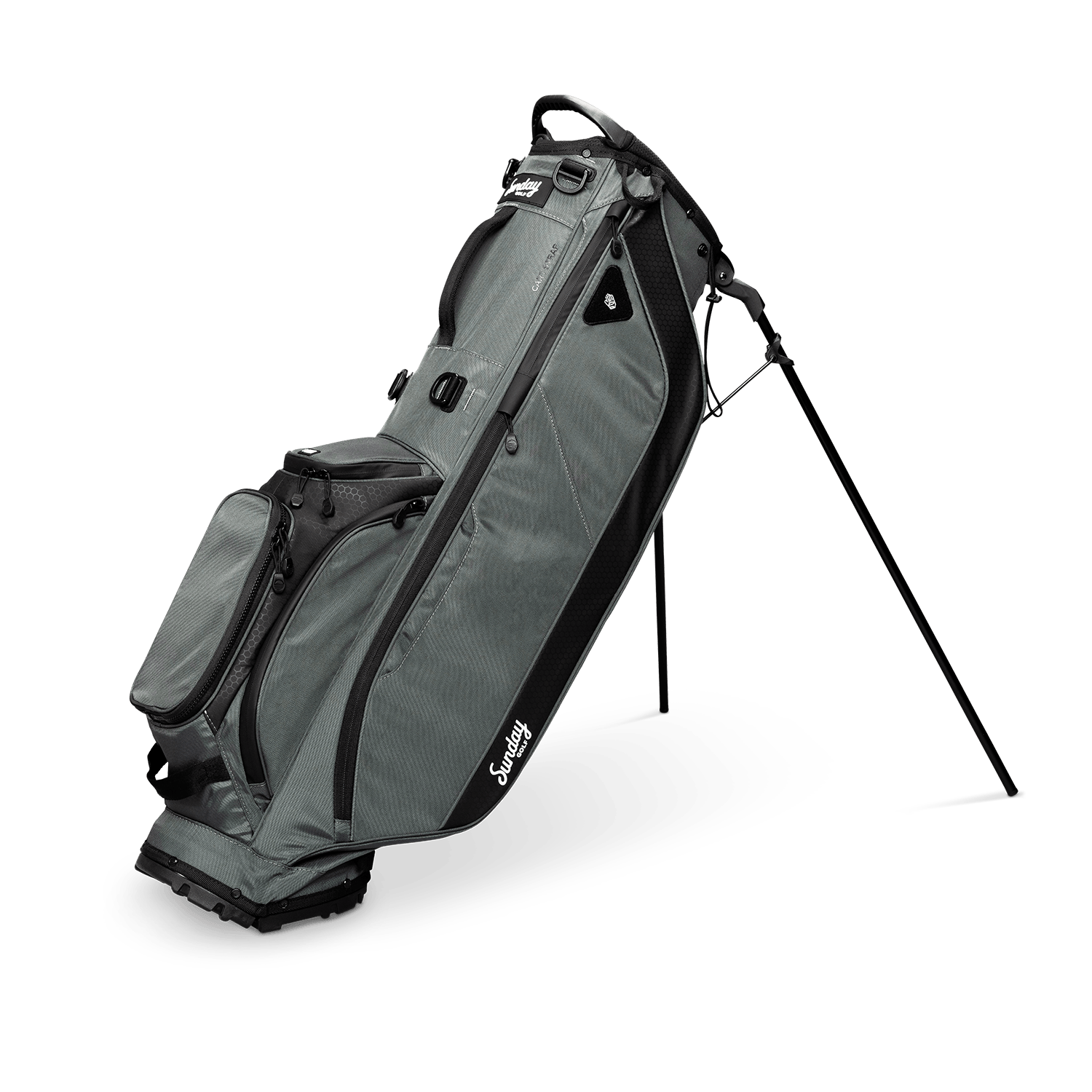 A full shot of standing Ryder golf bag in midnight green facing forward