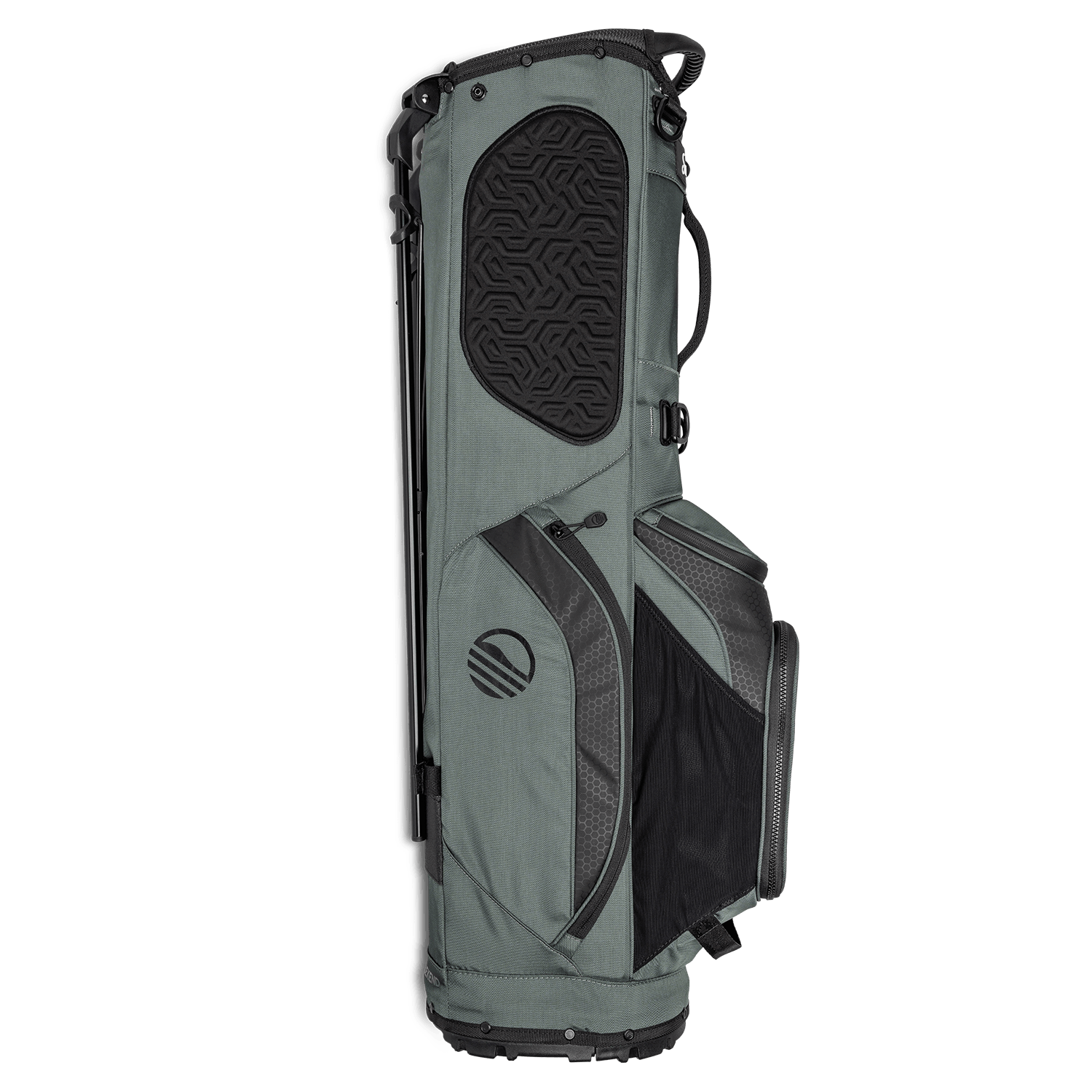 Side view of the hip panel on Ryder golf bag in midnight green