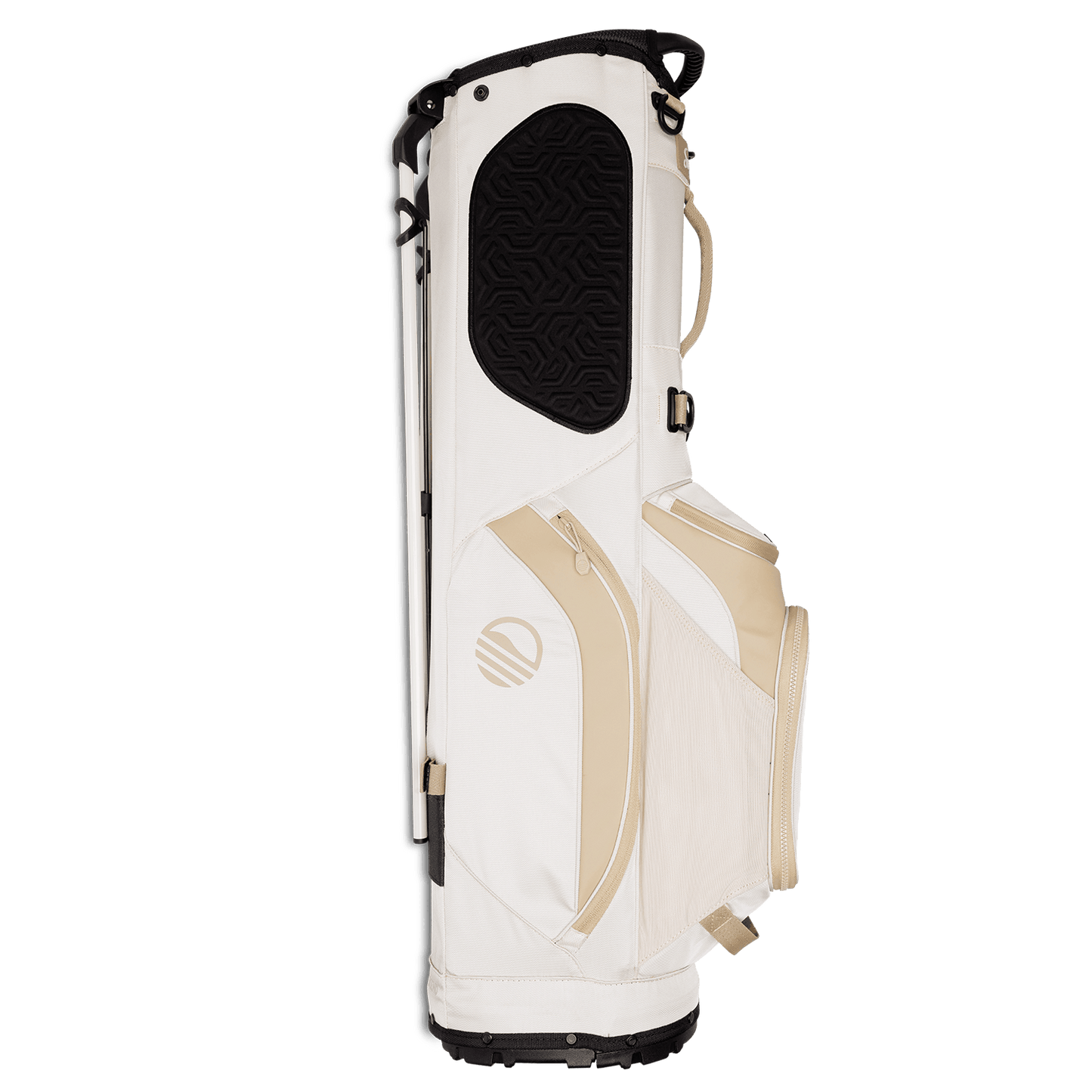 Side view of the hip panel on Ryder golf bag in toasted almond