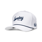 Front shot of white and navy rope golf hat
