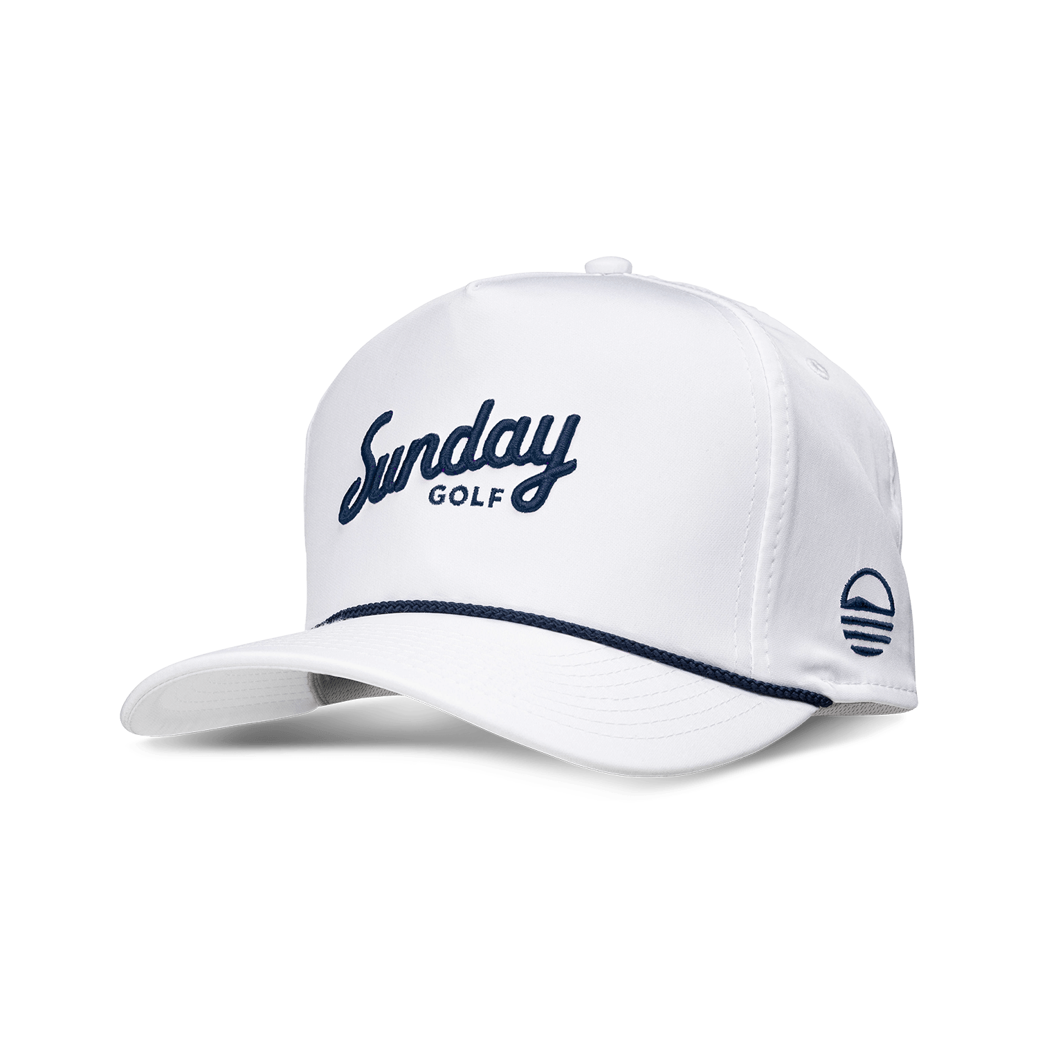 Front shot of white and navy rope golf hat