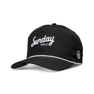 Front shot of black and white rope golf hat