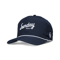 navy hat with white rope and embroidery by Sunday Golf