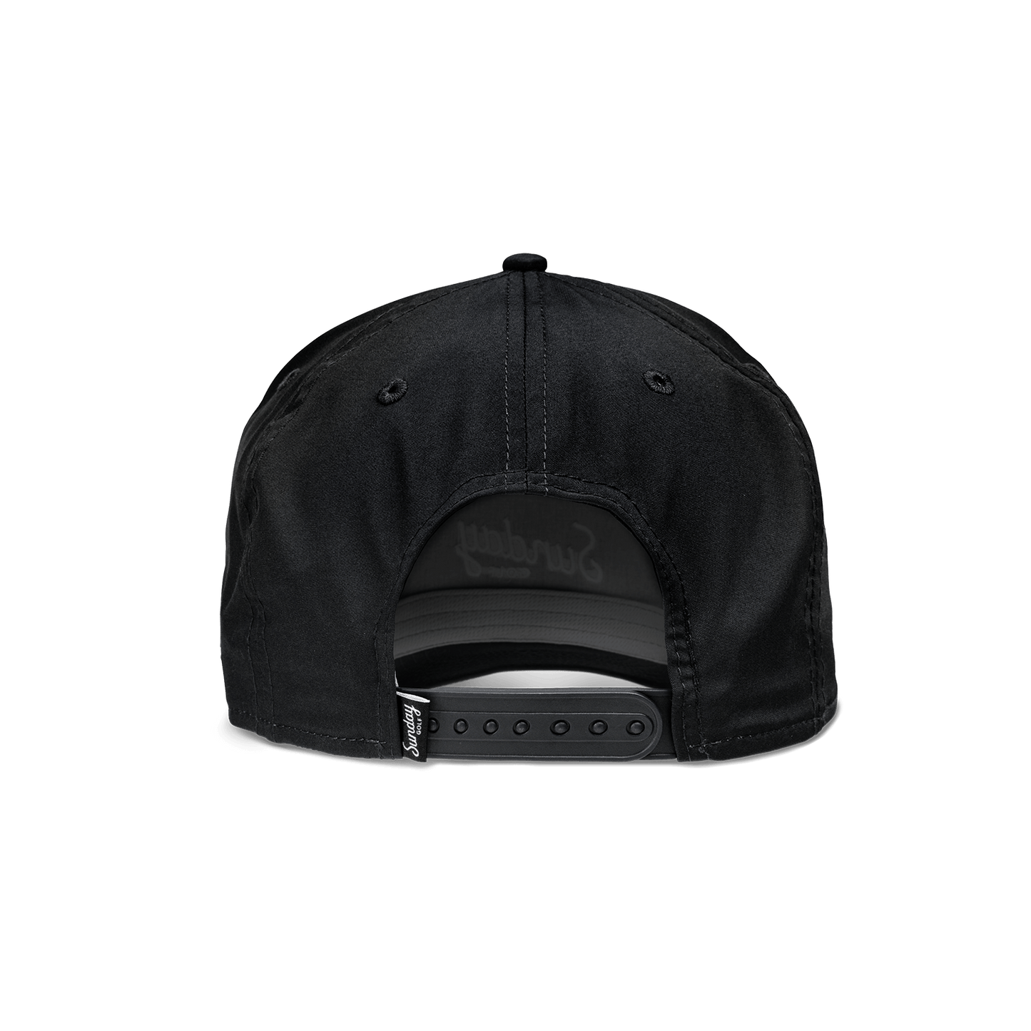 Back shot of black and white rope golf hat