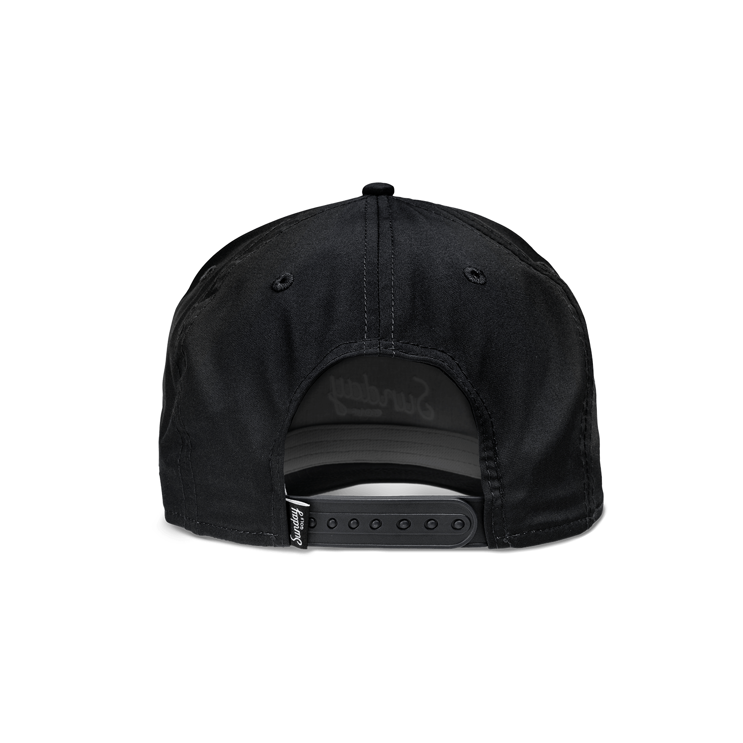 Back shot of black and white rope golf hat