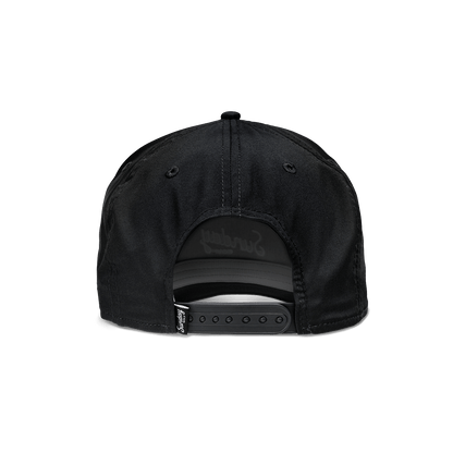 Back shot of black and white rope golf hat