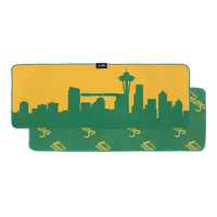 yellow background with green Seattle skyline golf towel by Sunday Golf