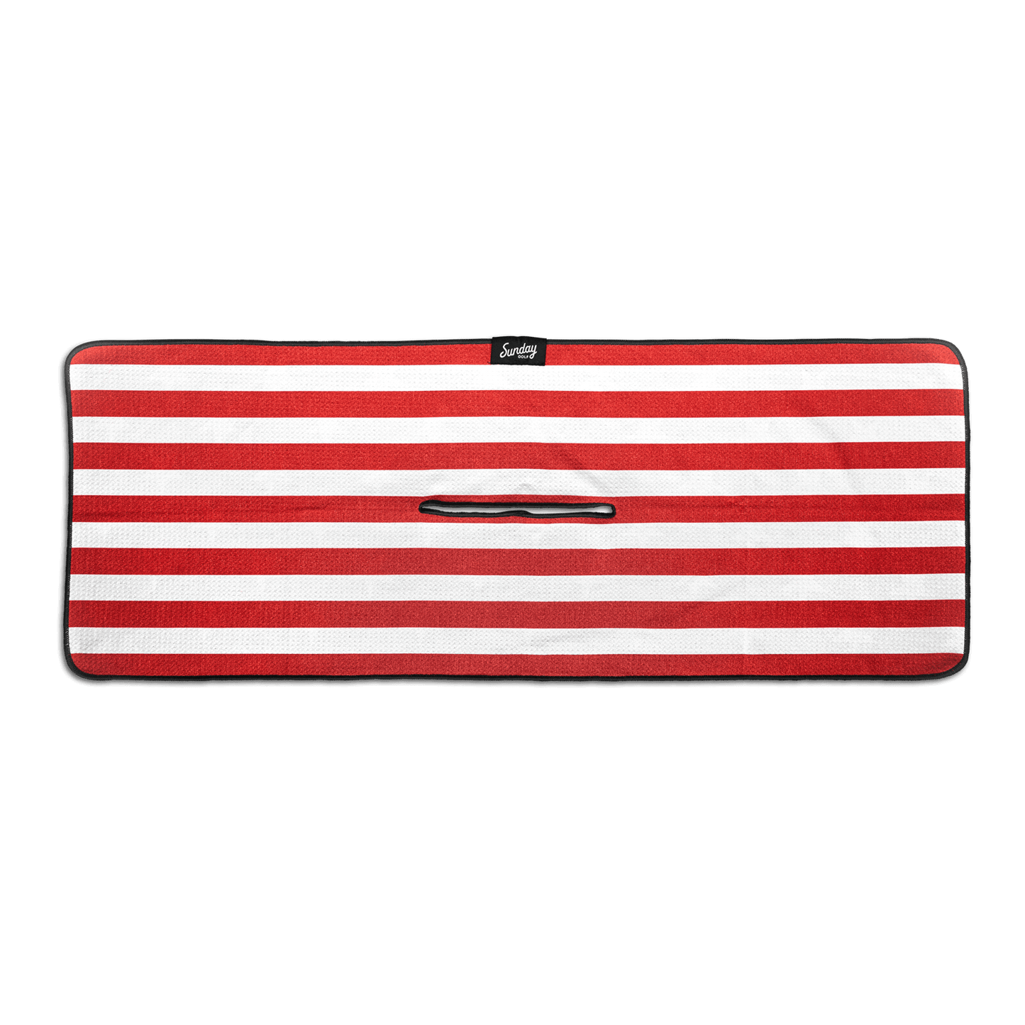 red and white striped golf towel 