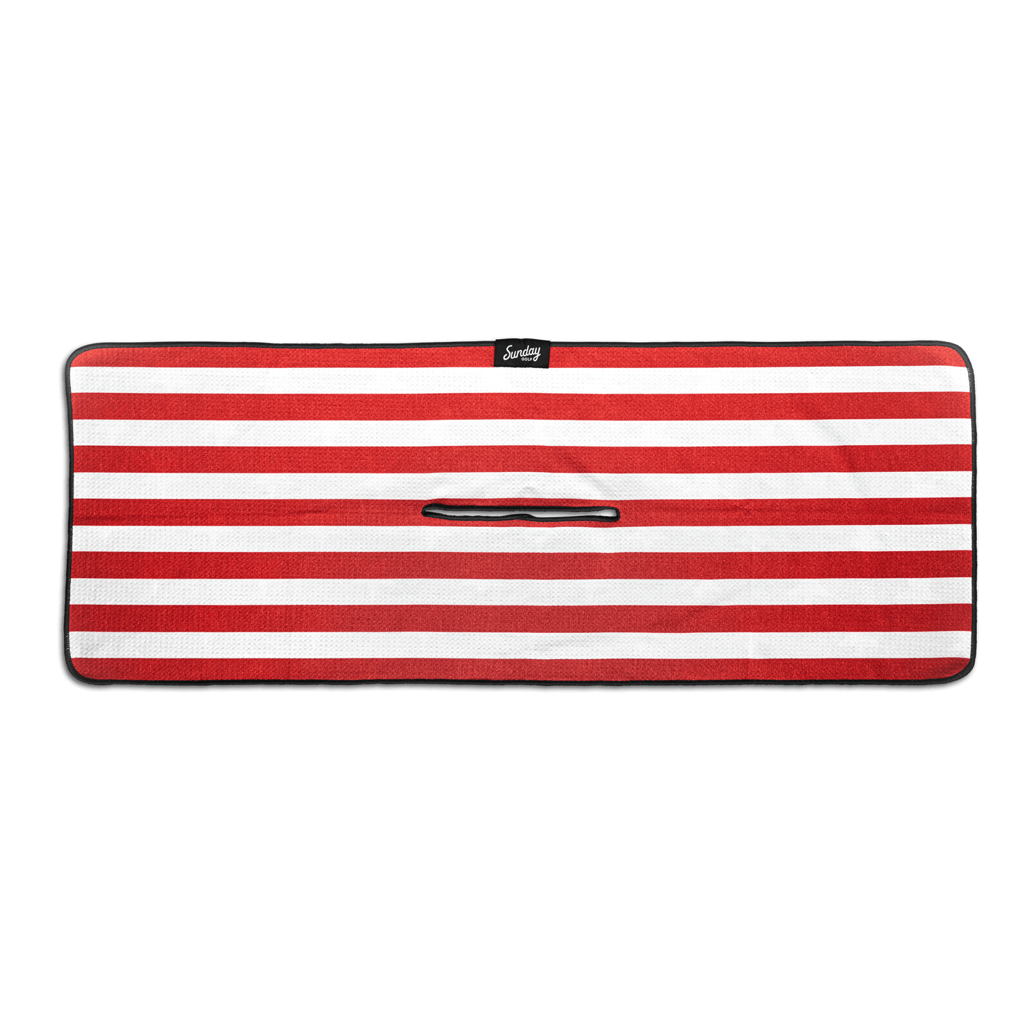 red and white striped golf towel 