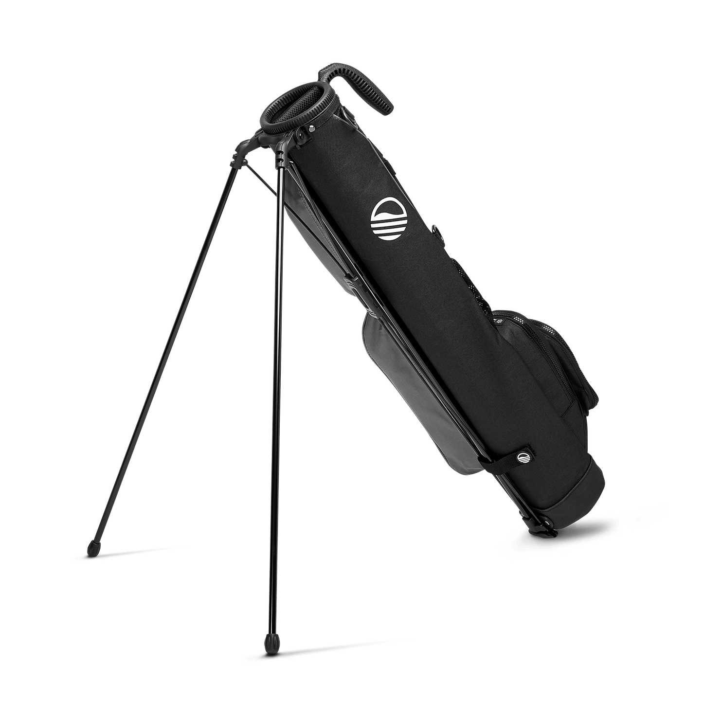 A full shot of standing Loma golf bag in matte black facing backward