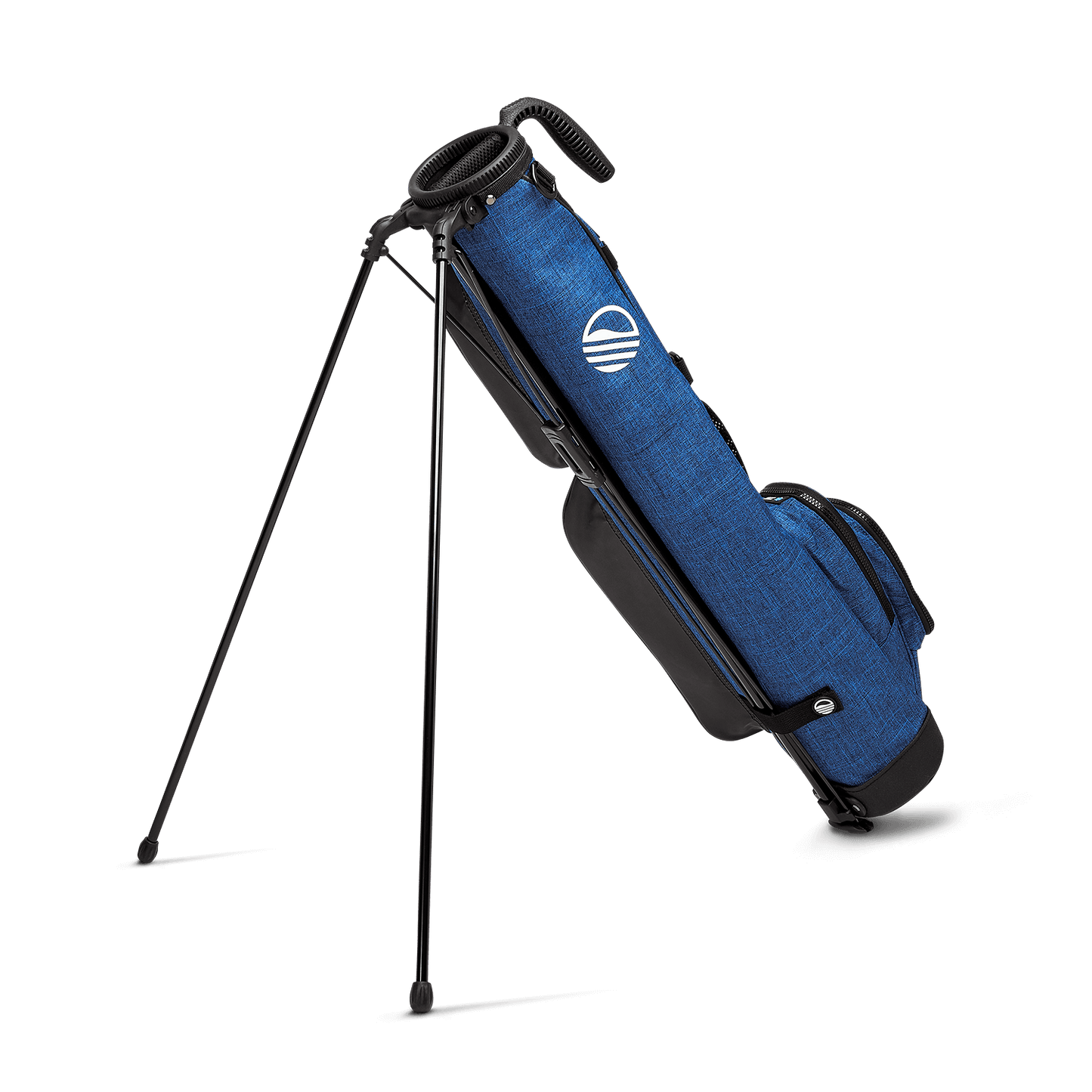 A full shot of standing The Loma golf bag in cobalt blue facing backward