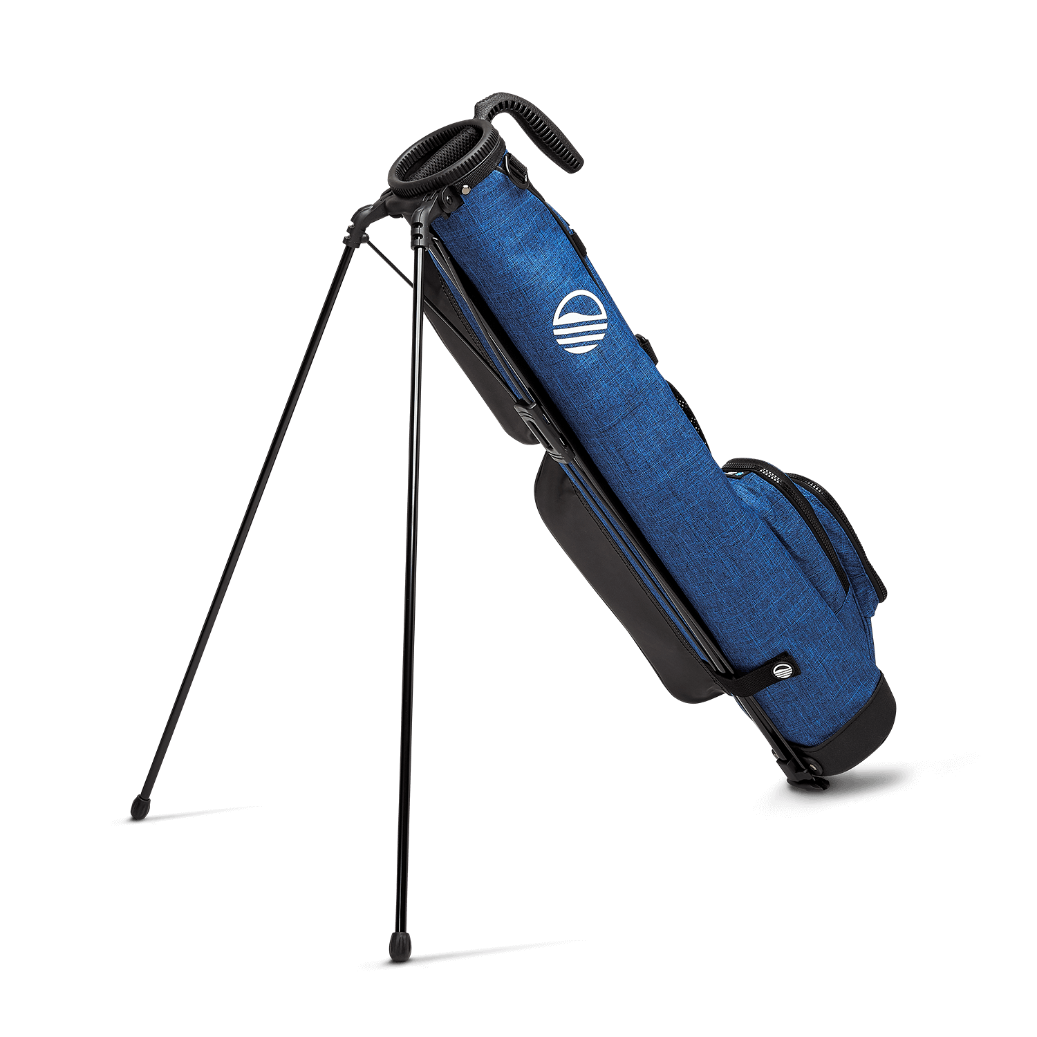 A full shot of standing The Loma golf bag in cobalt blue facing backward