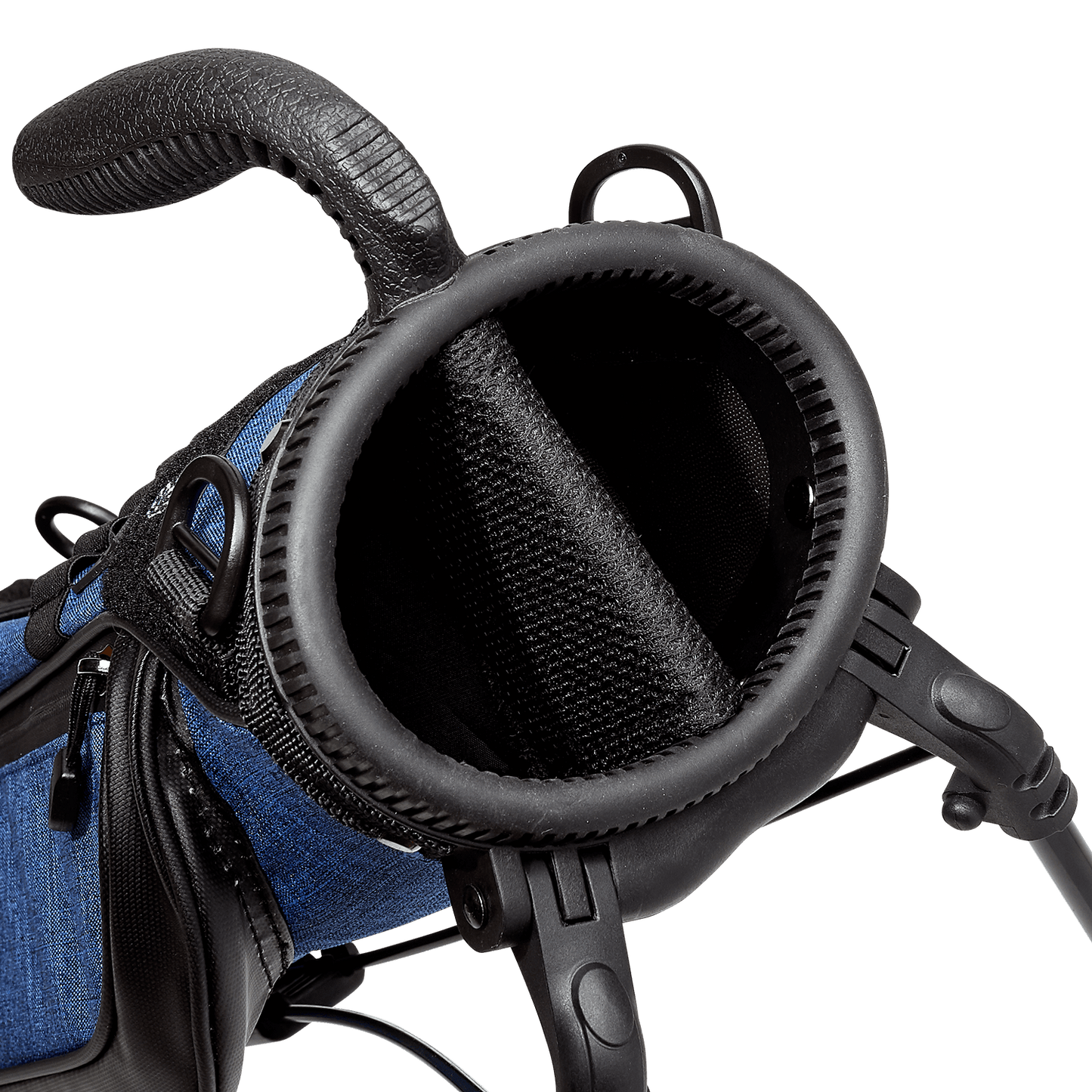 A close up top view of a cobalt blue The Loma golf bag’s 2-way divider