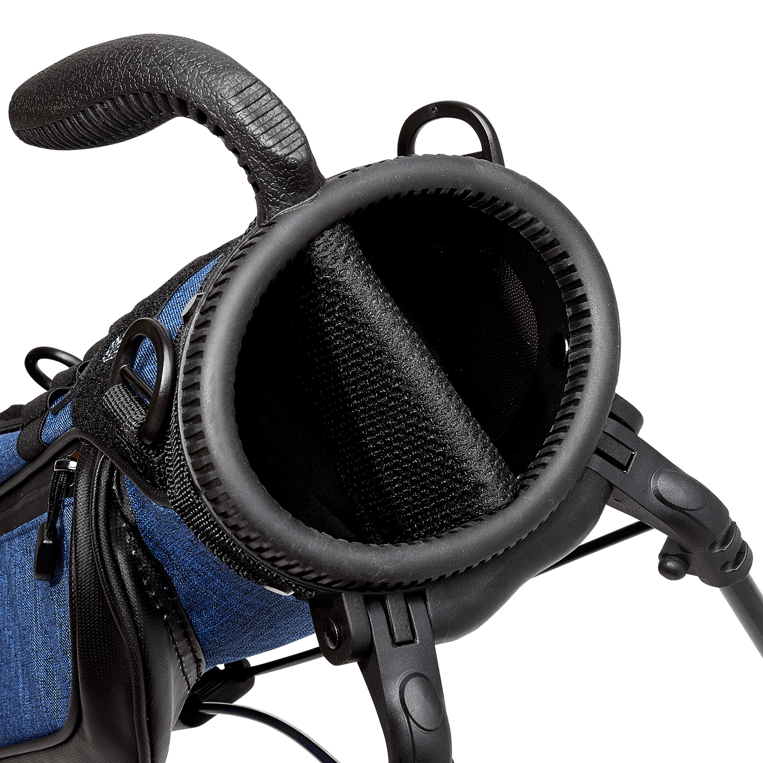 A close up top view of a cobalt blue The Loma golf bag’s 2-way divider