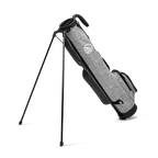 A full shot of standing Loma golf bag in heather gray facing backward