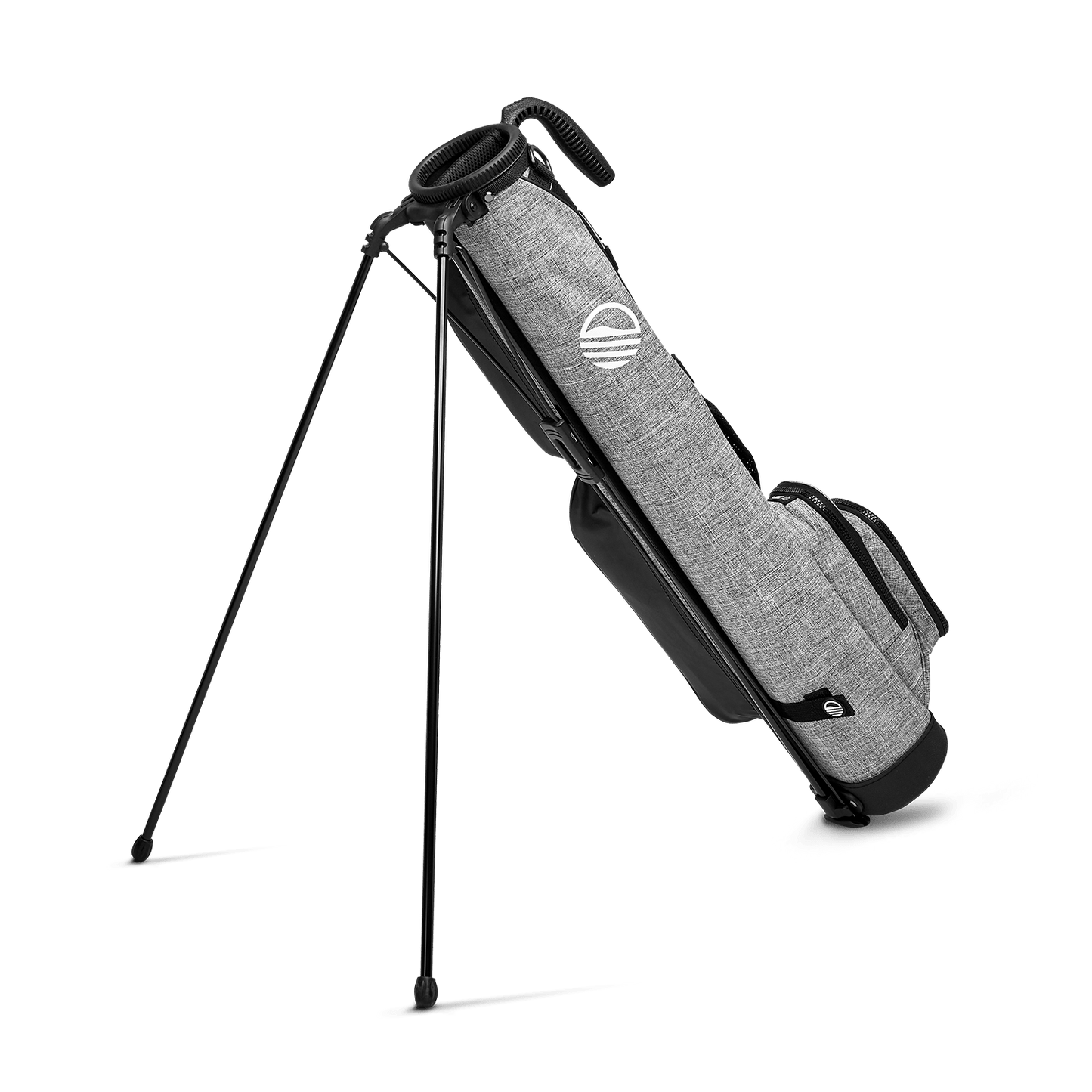 A full shot of standing Loma golf bag in heather gray facing backward