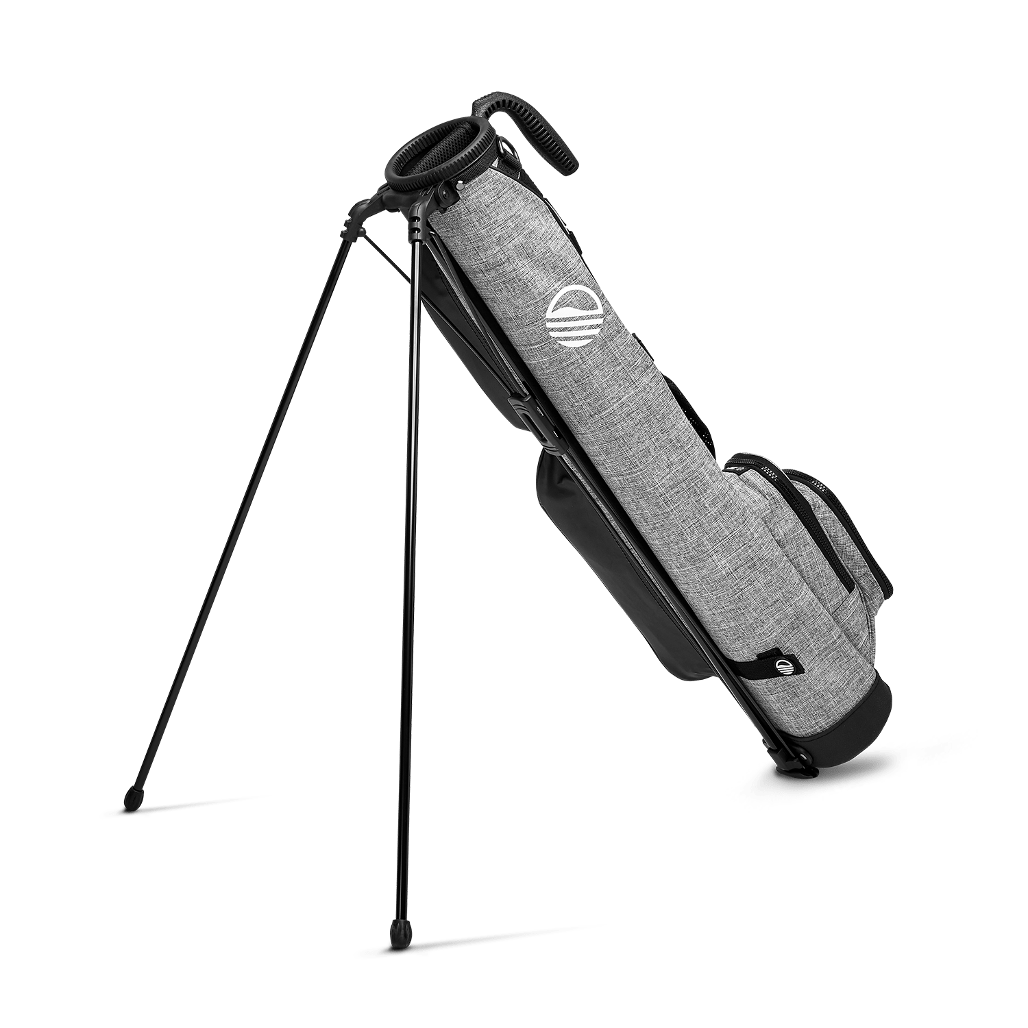 A full shot of standing Loma golf bag in heather gray facing backward