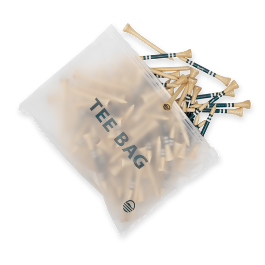 bamboo golf tees in a ziplock tee bag